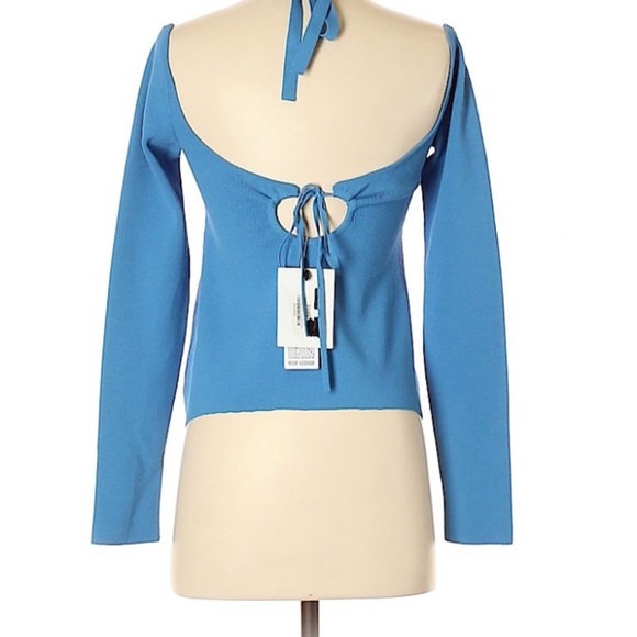 Rosie Assoulin NWT Tie Neck Knit Top Cornflower Blue - Picture 11 of 11